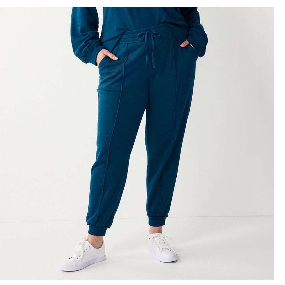 Sonoma Pintuck Front High Rise Jogger Pants Relaxed Tapered Blue Size 4X